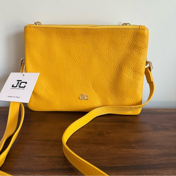 Handbags - Italian JackyCeline Yellow Leather Crossbody Bag. Leather. Made in Italy.